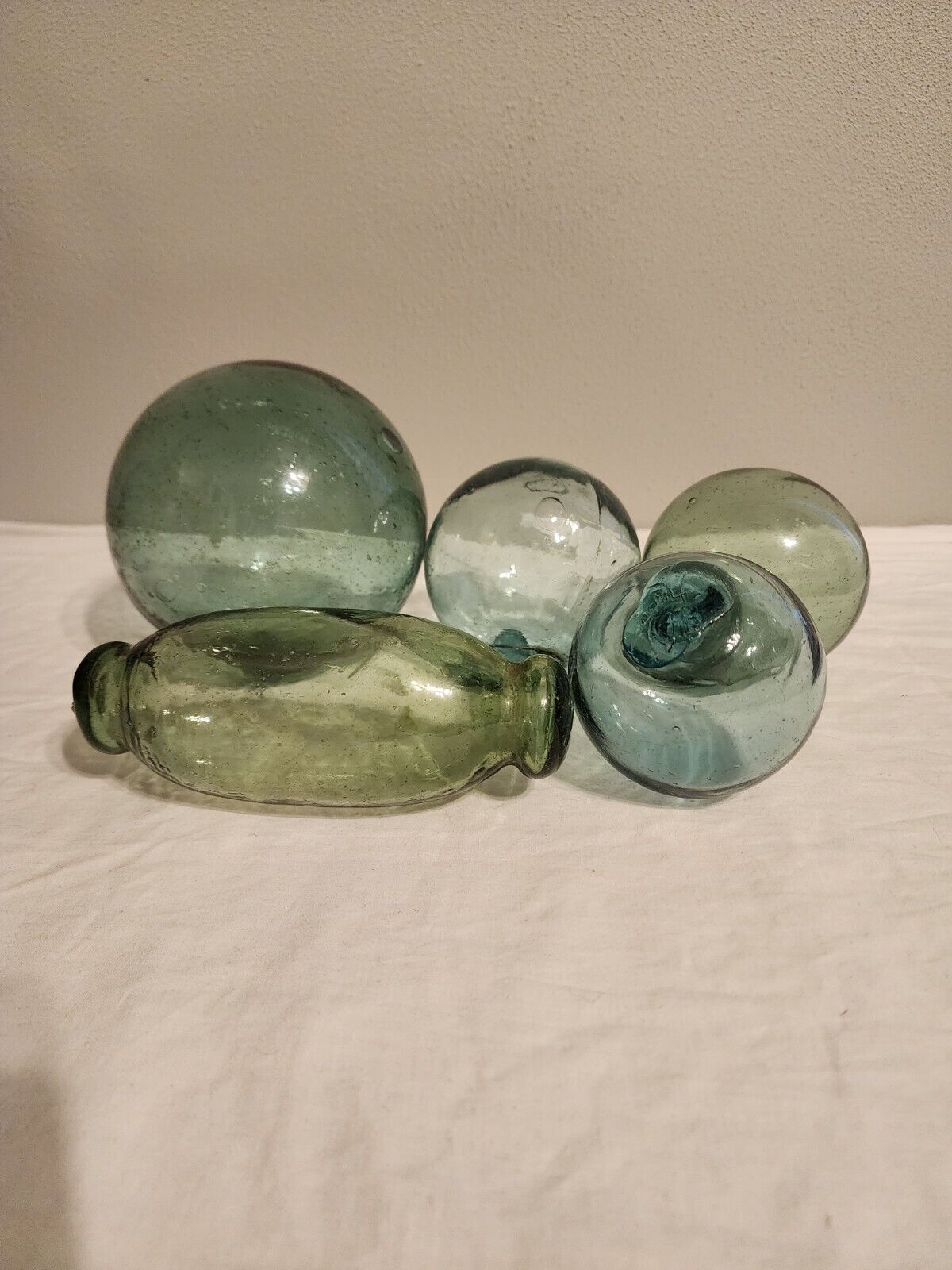 Lot of 5 Vintage Blue/Green Glass Fishing Buoy Floats
