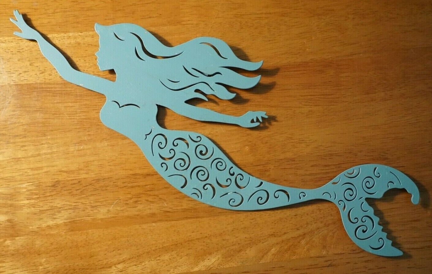 Teal Mermaid Metal Sign Silhouette Sculpture Nautical Coastal Beach Home Decor