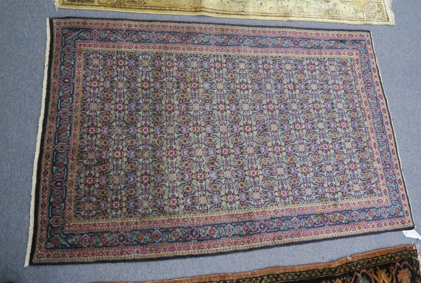 Vintage Fine India Hand Knotted Wool Area Rug Blue Allover 3\' x 5\' Mahi Fish