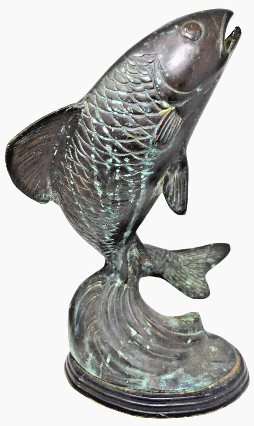 Vintage Bronze Metal Jumping/Leaping Fish Sculpture Koi/Salmon/Trout 14.5