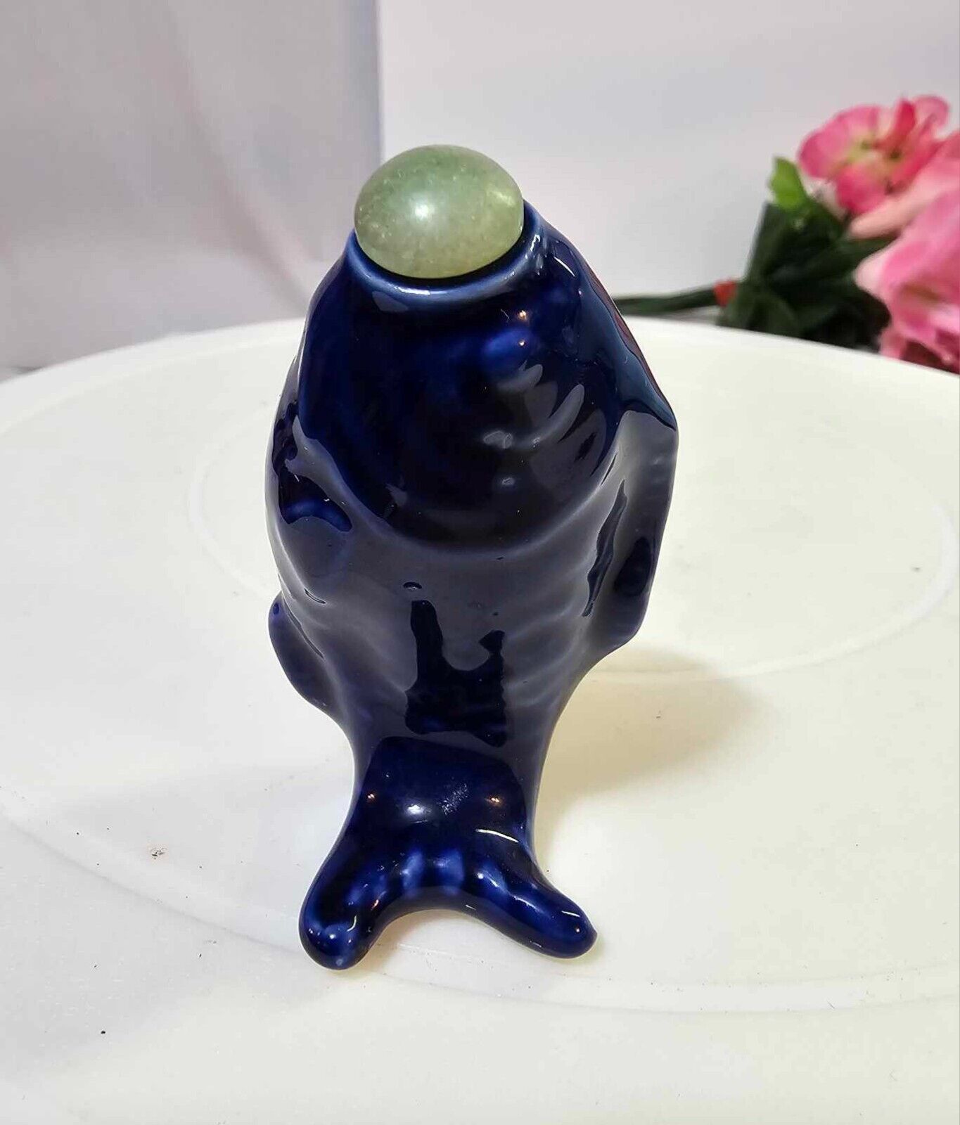 Antique fish snuff bottle ceramic cobalt blue- B4