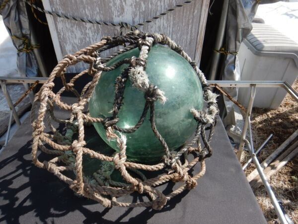 Japanese Glass Fishing Float Antique Authentic Large 35cm Green Gradient Used