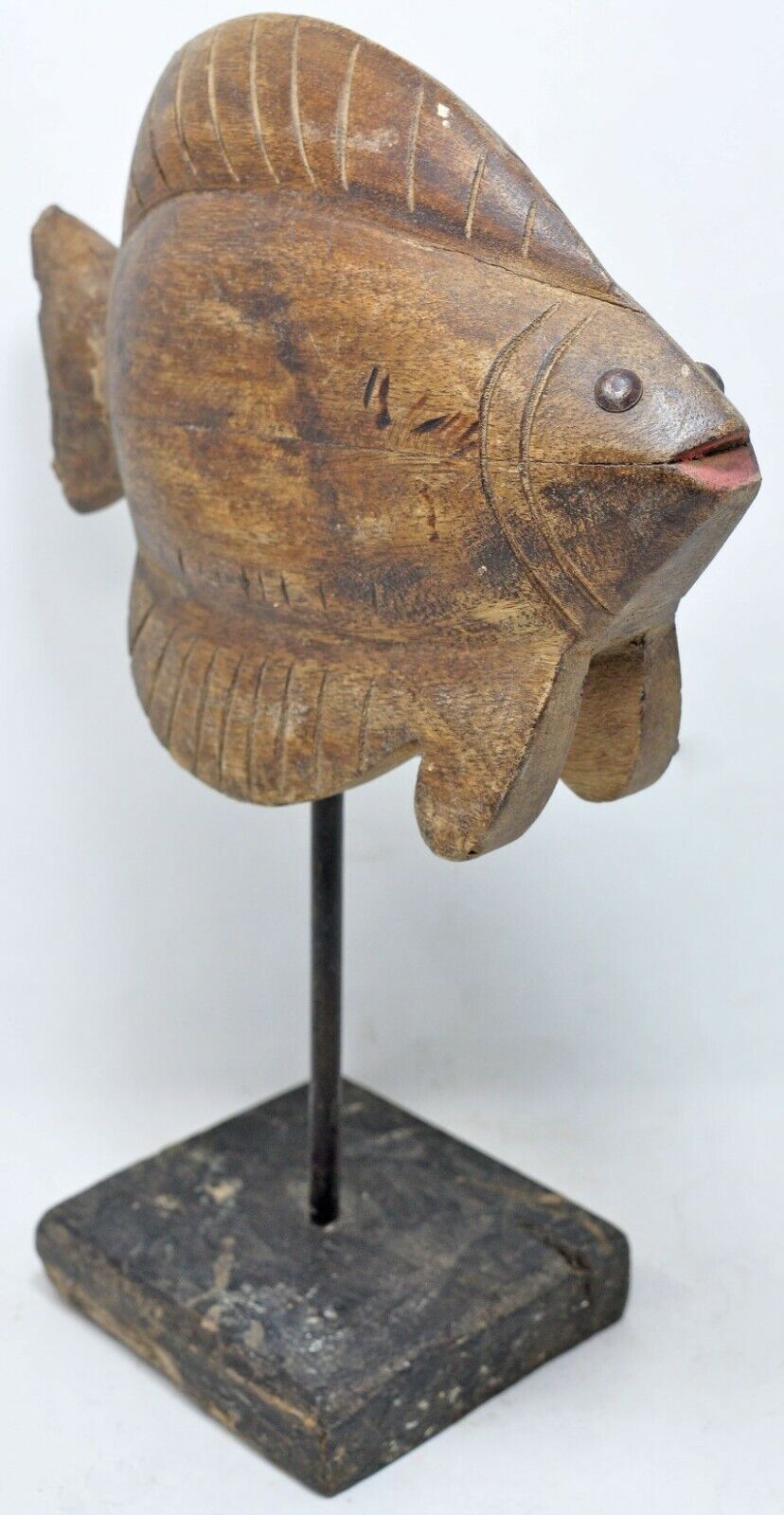 Vintage Wooden Fish Figurine Original Old Hand Carved