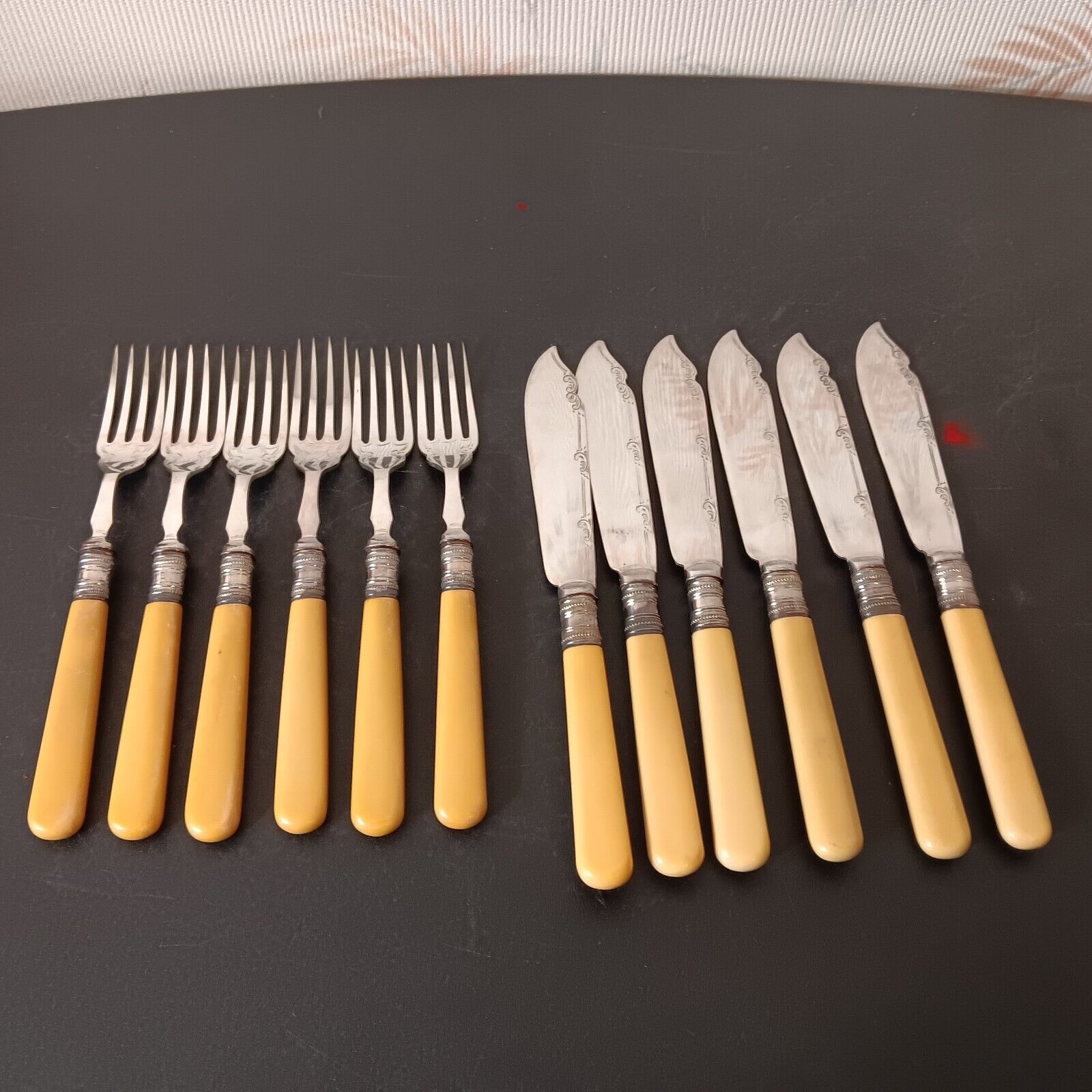 Service For 6 H B Co. Silver Plated Fish Knife + Fork Set