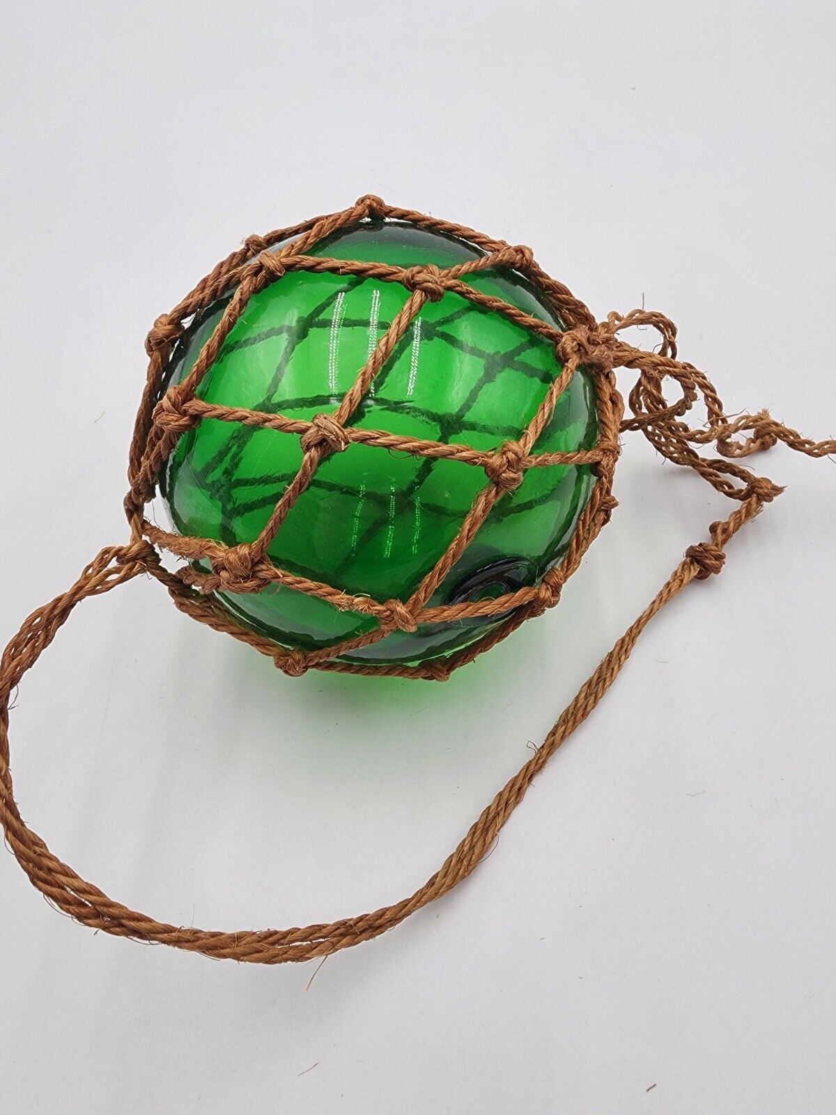VTG Bright Green Japanese Hand Blown Glass Fishing Net Float Ball Globe Buoy 5\
