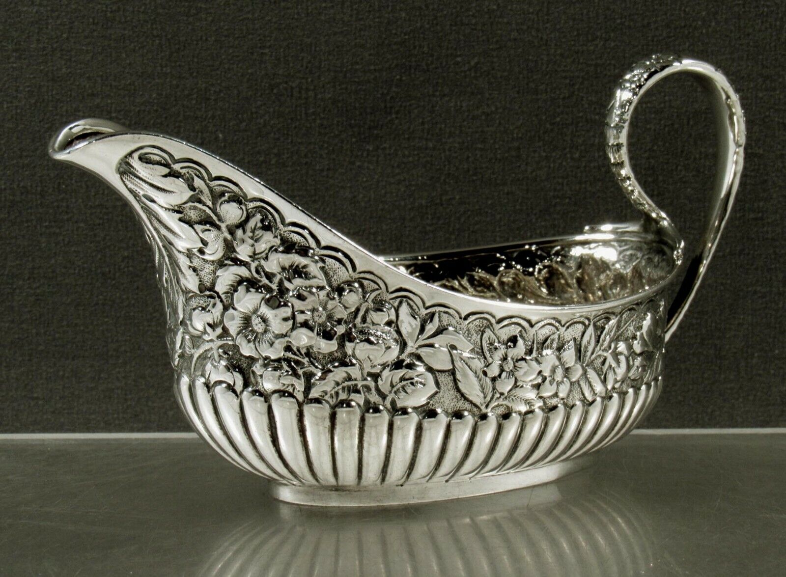 Tiffany Sterling Sauce Boat    c1870 HAND DECORATED