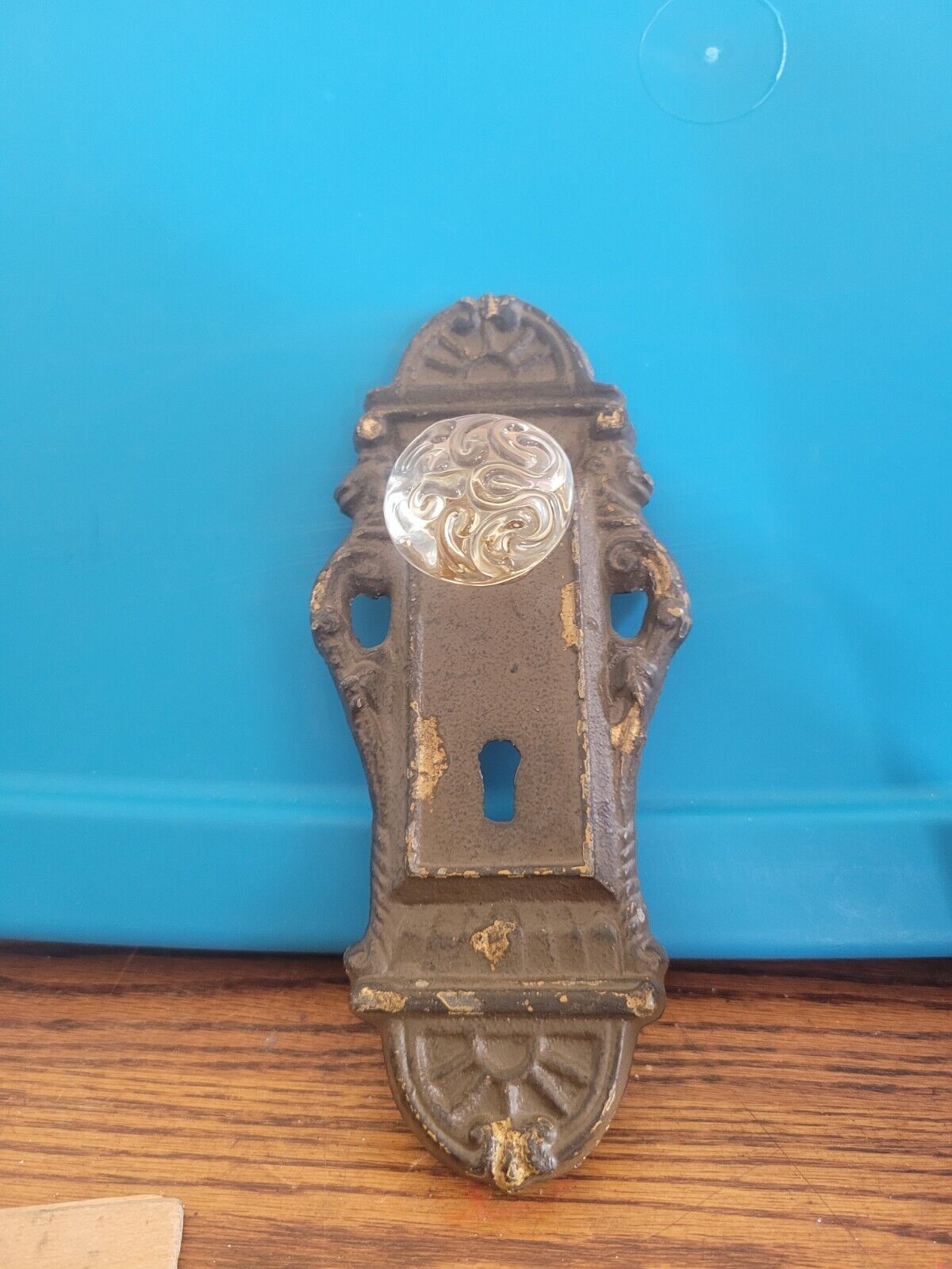 Antique Door Knob With Cast Iron Bracket With Key Hole And Hook To Hang