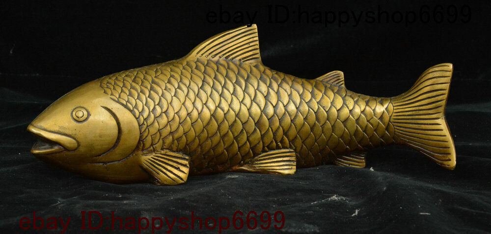 Folk Collect China Bronze Copper Auspicious Lucky Animal Fish Statue Sculpture