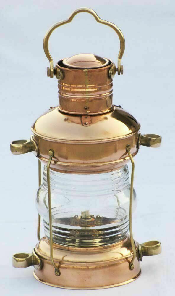 Nautical Maritime Ship Lantern Boat Light Antique Anchor Oil Lamp Brass & Copper