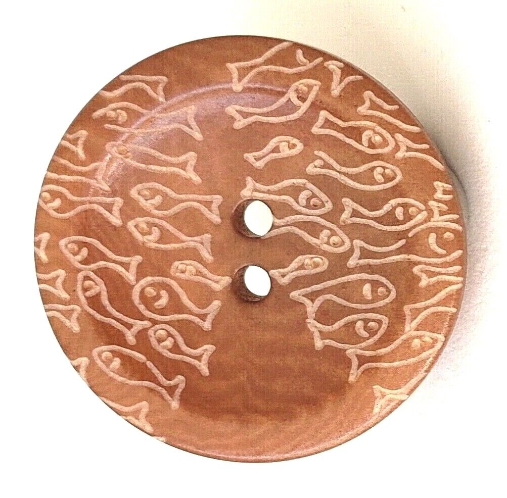 Vegetable Ivory Button with a School Of Fishâ€¦1