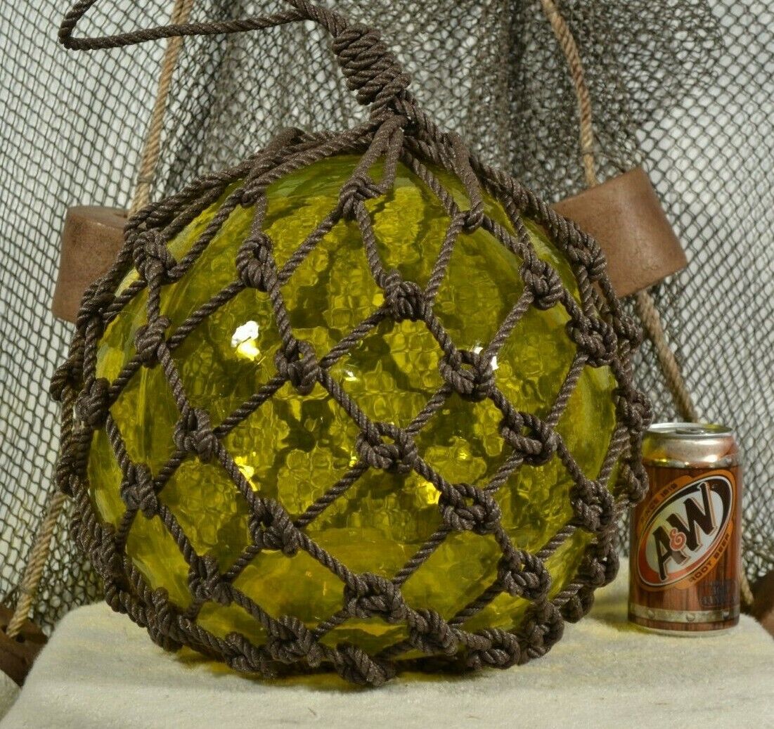 VINTAGE GLASS FISHING FLOAT IN  YELLOW