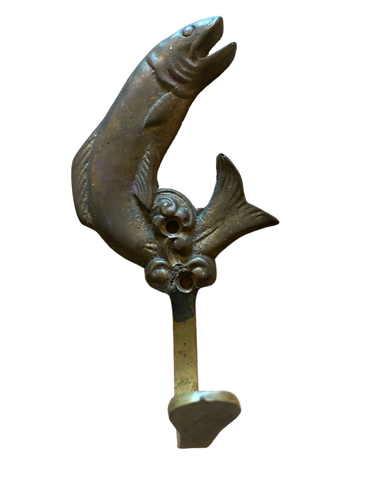 Vintage Brass Fish Coat Hook Solid Brass- Bass Trout Pike
