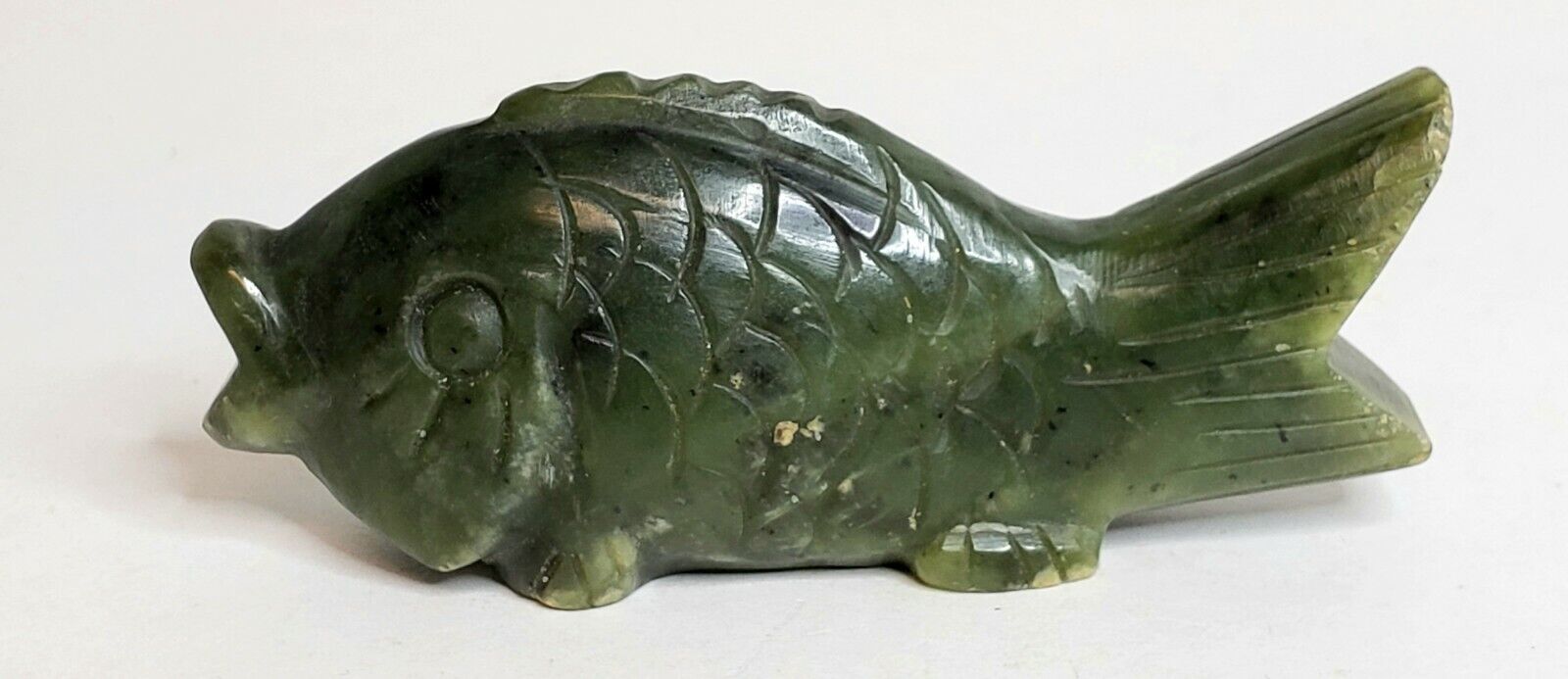 Vintage Green Nephrite Jade Hand Carved Koi Fish 3\