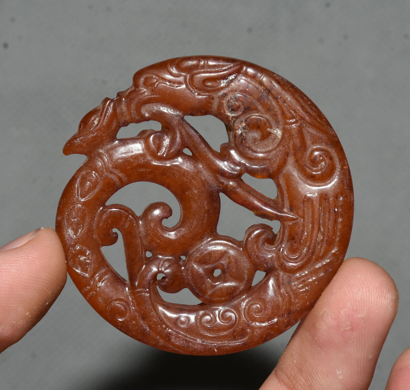 5CM China Hongshan Cultue Old Jade Carved Phoenix Bird Yubi Amulet Pendant