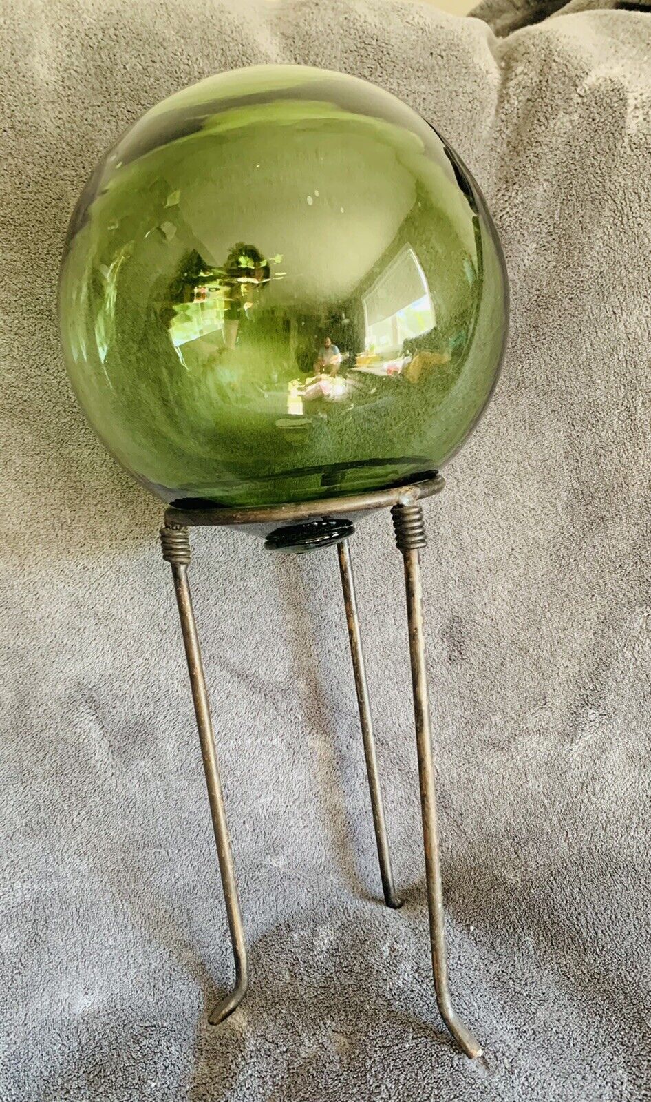 RARE Antique 7” green Glass Fishing Float Ball Buoy Large Japanese Germany