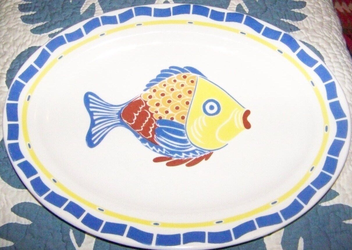 1950's-Old style oval Plate-Restaurant Ware-with Colorful Fish