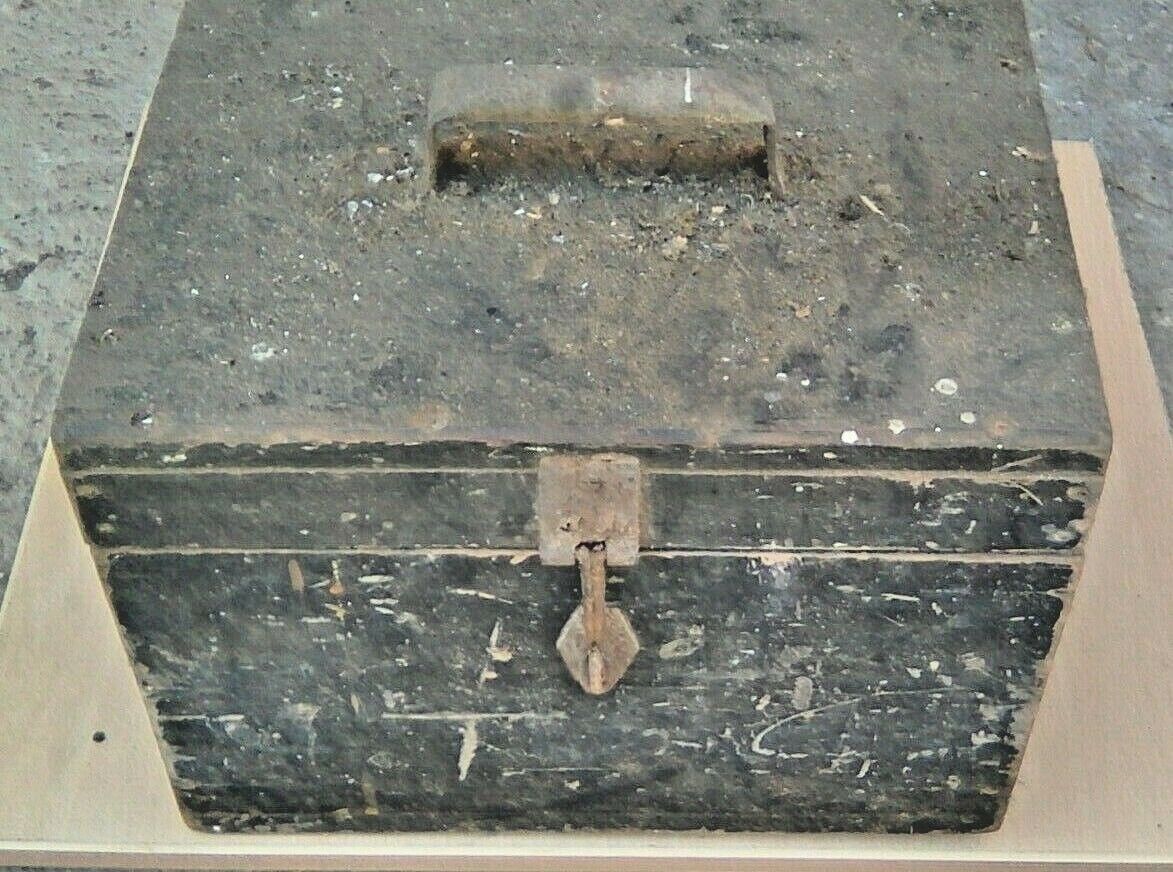 old antique/vintage wooden fishing tackle box 