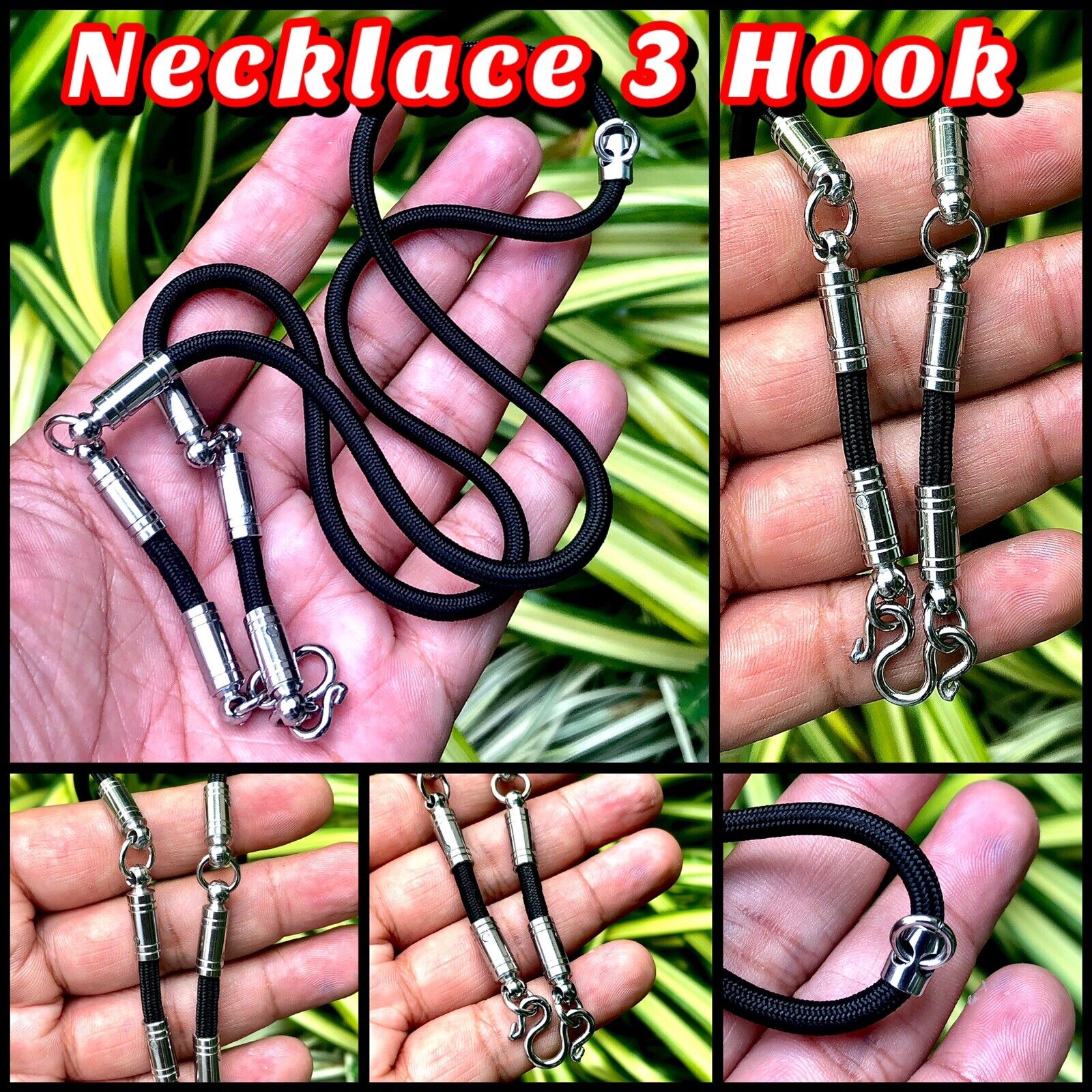 Necklace 3 hook 24” Rope for Hang Pendant Takrut Buddha Fetish Thai Amulet M062