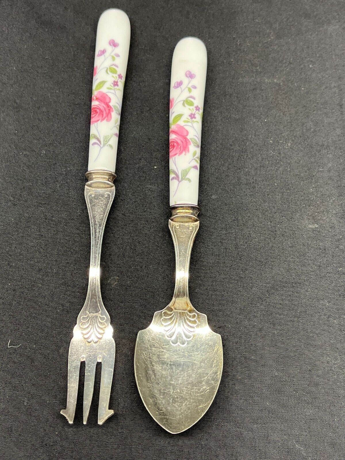 SHEFFIELD ENGLAND ðŸ‡¬ðŸ‡§ FLORAL PORCELAIN HANDLED Fish Fork & Spoon