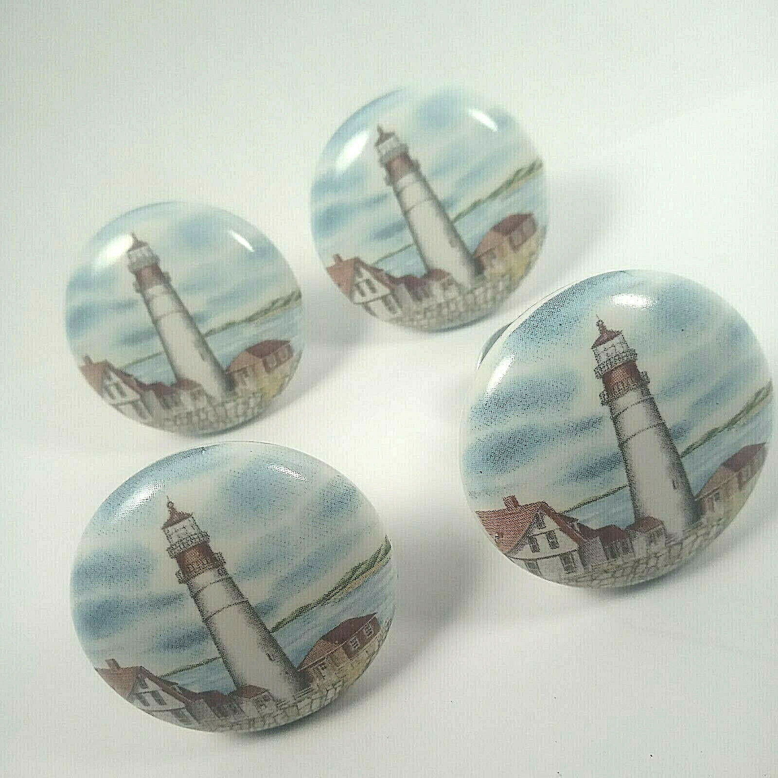 4 Lighthouse Porcelain Pull Knobs Screws Drawer Cabinet Nautical Boat Sea Beach