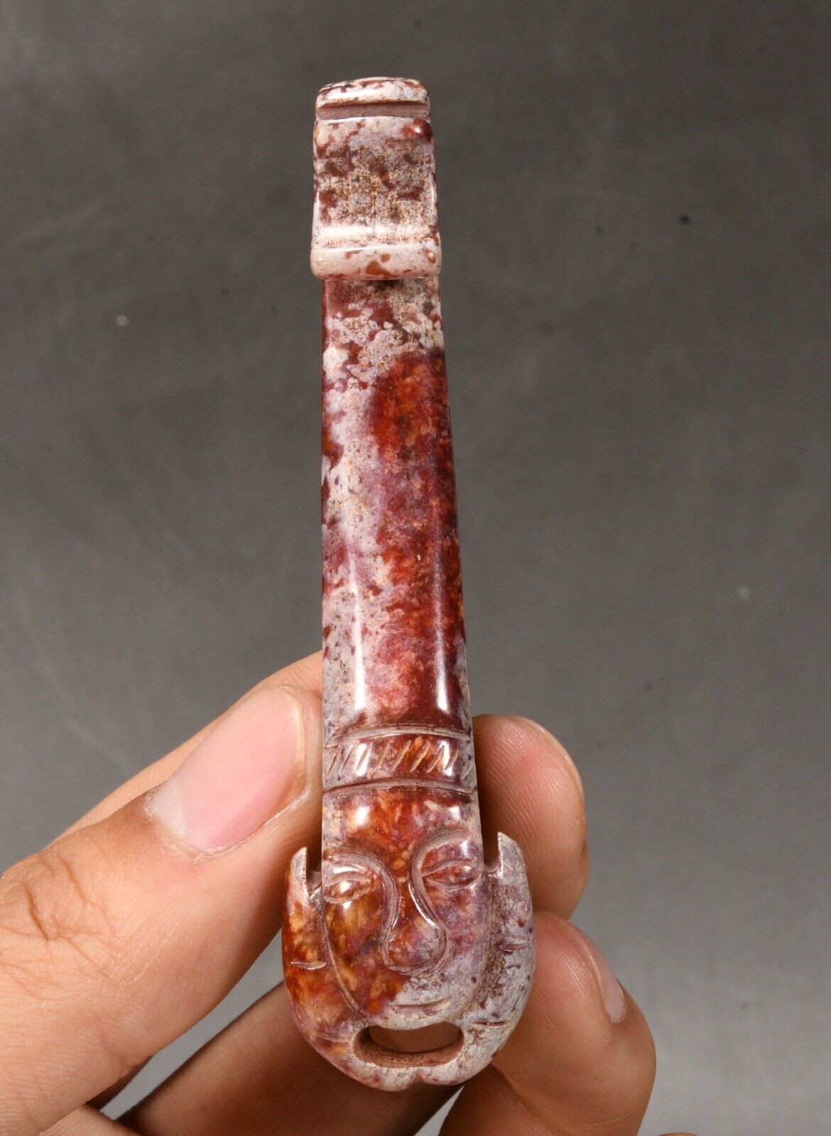 Hongshan Culture Hetian Jade Yu Pig Dragon Hook Gou People Face Amulet Pendant