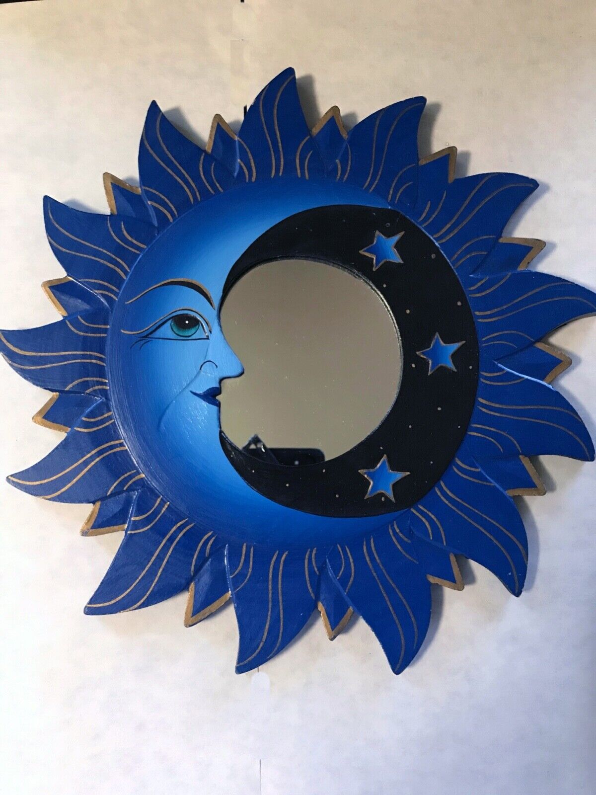 VTG MOON & STARS MIRROR 12” Hand Carved & Painted NEW GRAY by Wendy Aston Martin