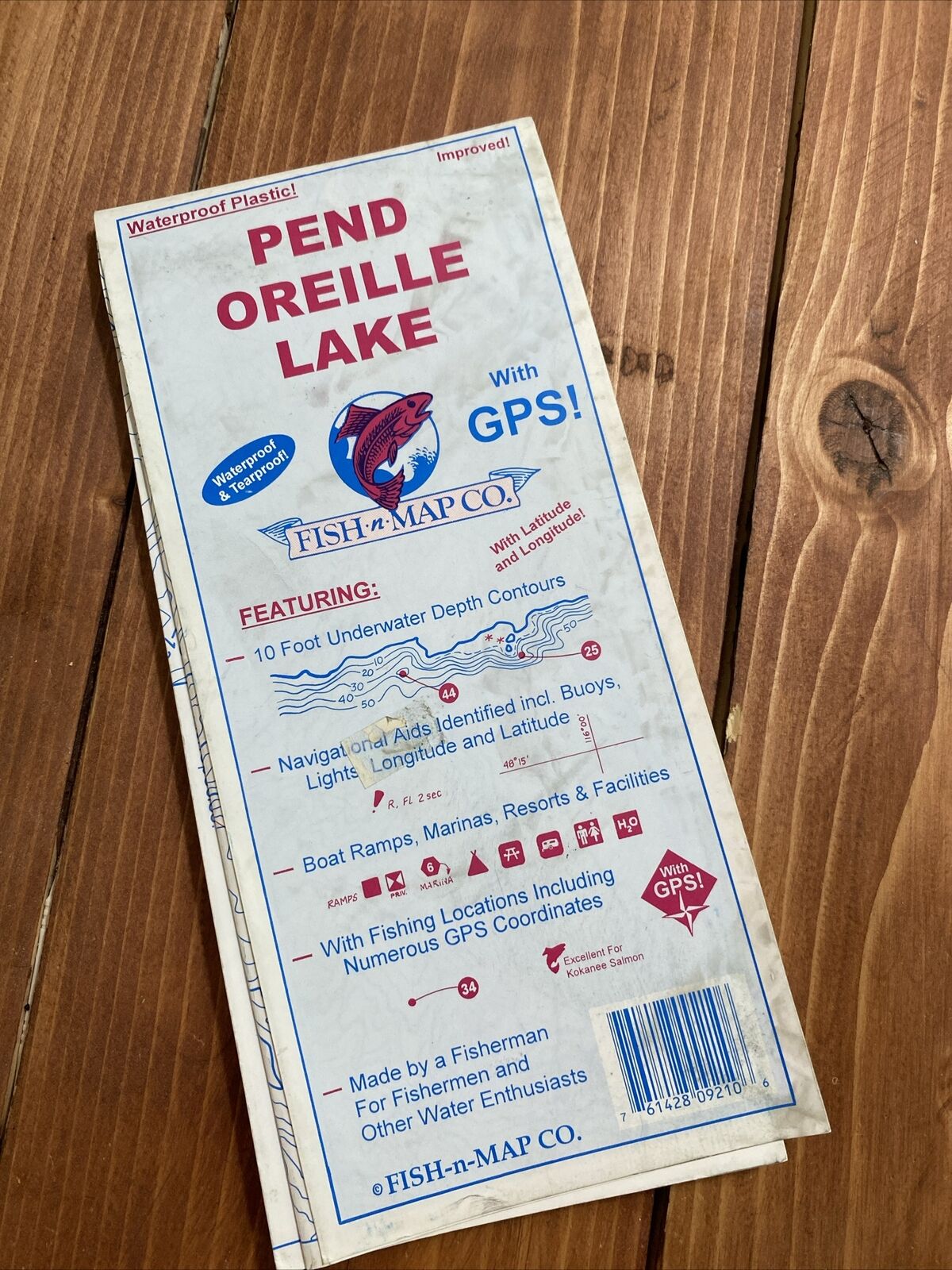 Fish-n-Map Co. Pend Oreille Lake Idaho CHARTS Waterproof Plastic Fishing Gps