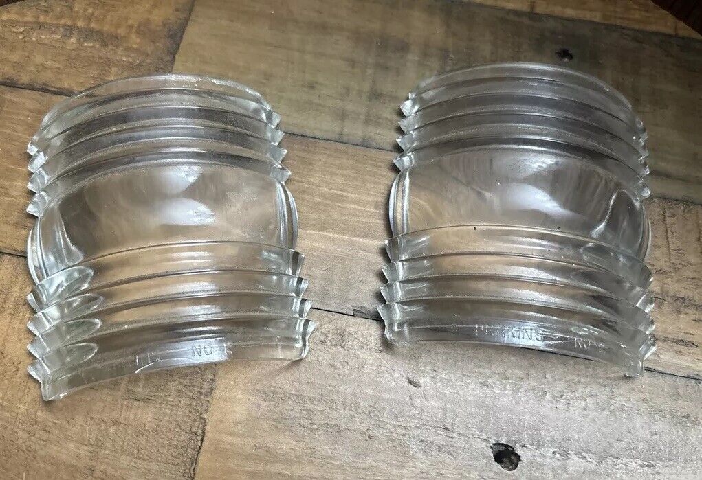 Set Of Vintage C Perkins No 2 Clear Convex Glass Boat Light Lantern Lens Covers