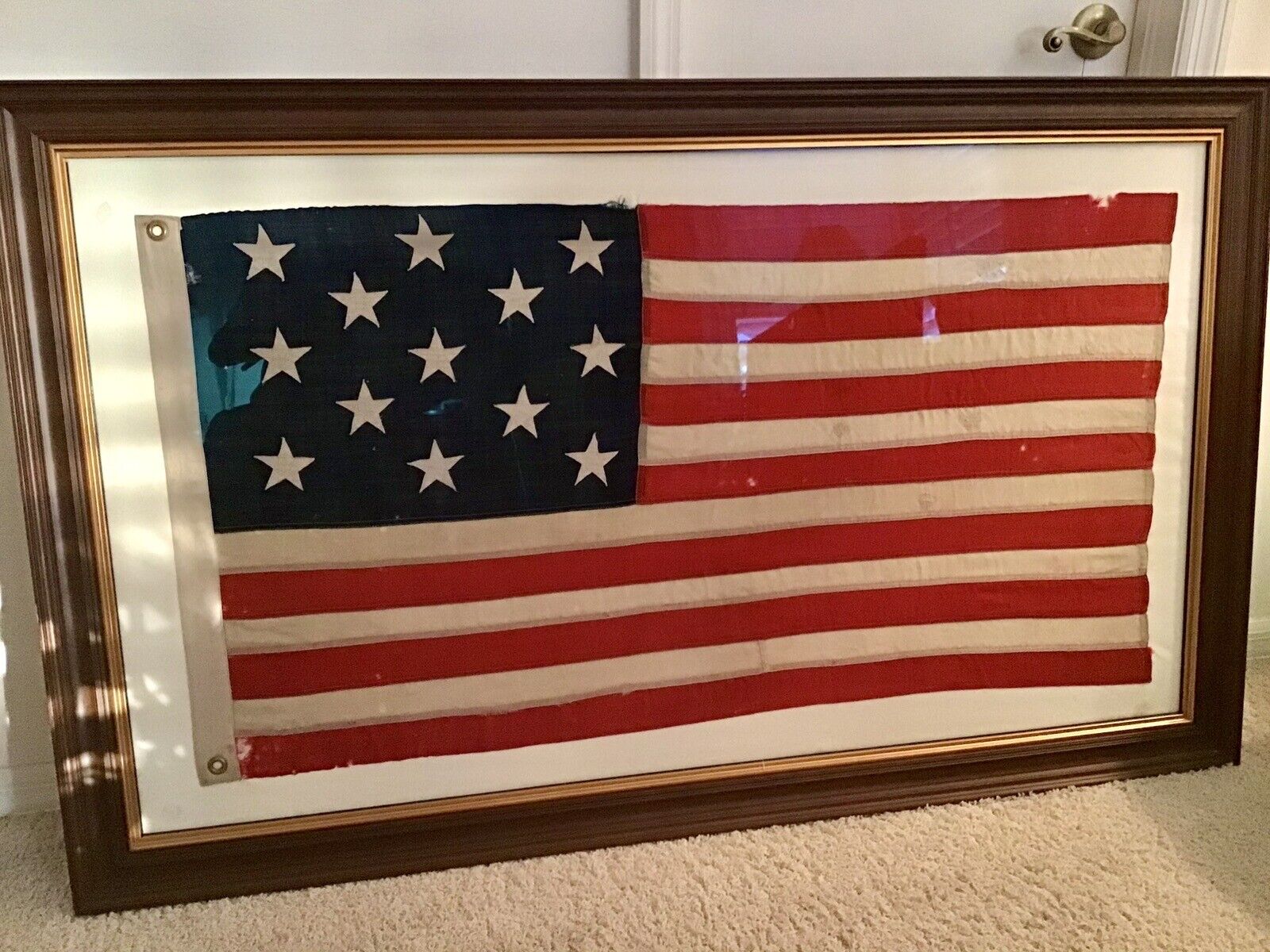 13 STAR ANTIQUE WOOL FLAG AND POSSIBLE SMALL BOAT FLAG.    