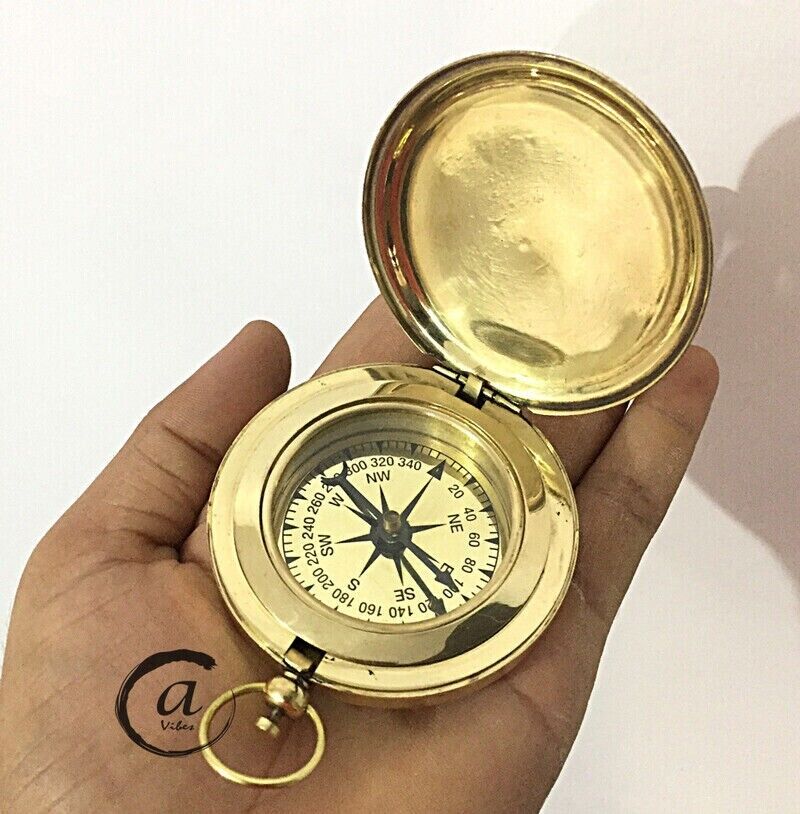 Solid Brass Push Knob Button Compass Old London Ship/Boat Compass Pocket Vintage