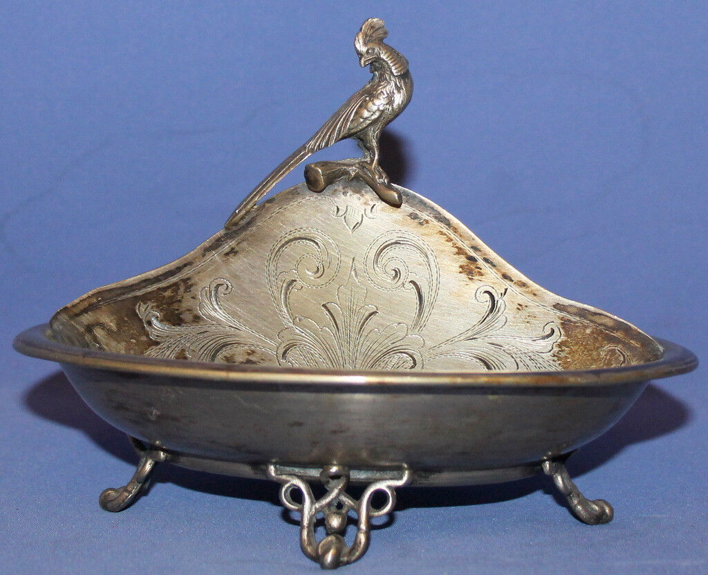 Antique Art Deco Ornate Silver Plated Footed Bowl Boat
