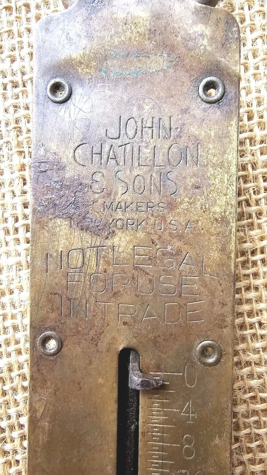 Vintage Antique John Chatillon 25lb Hanging Brass Spring Fish Scale Balance New