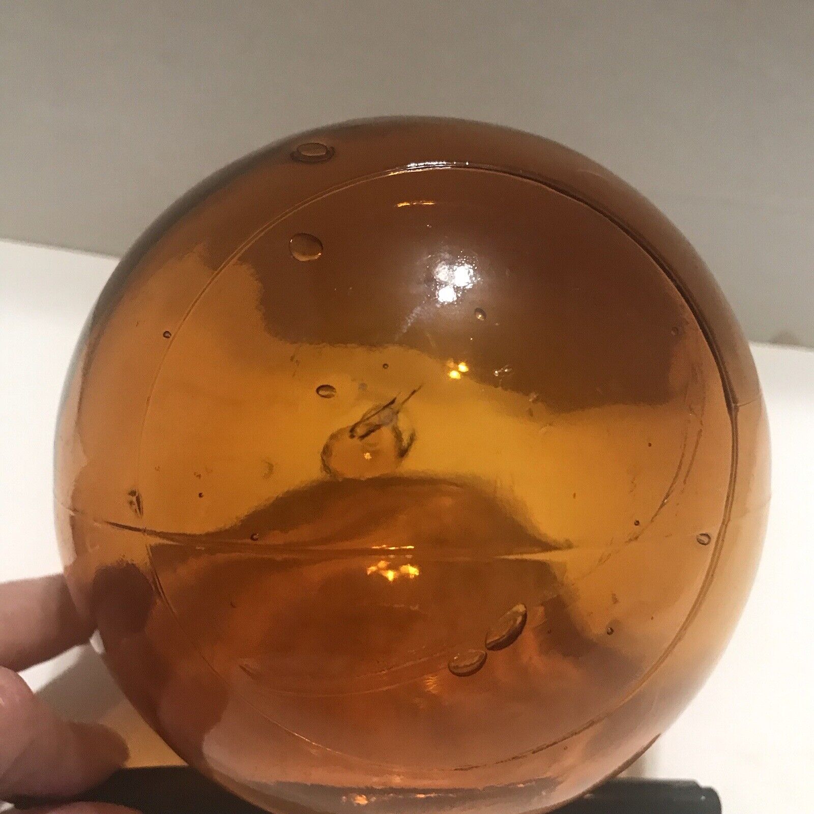 Vintage Blown Fishing Ball Float Amber  Buoy 5 1/2” Glass