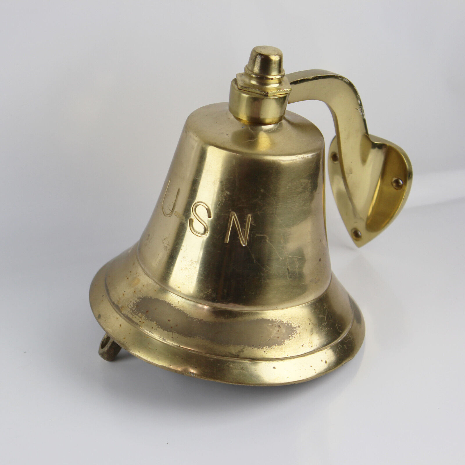Old USN United States Navy Brass Nickel Plated Nautical Ship Vintage Boat Bell