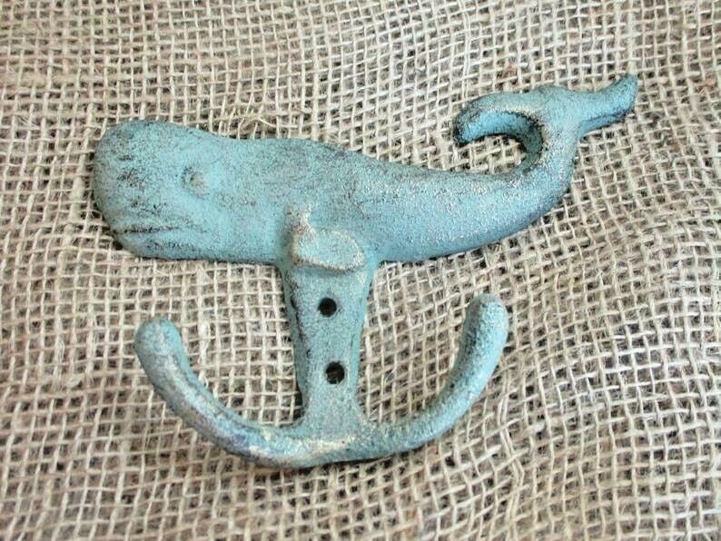 Antique Cast Iron Wall Hooks Metal Dolphin Fish Coat Hat Towel Hanging Rustic