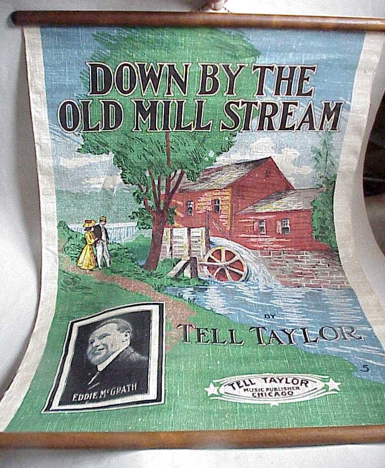 Vintage Tell Taylor Down By The Old Mill Stream Findlay OH Ohio Cloth Banner