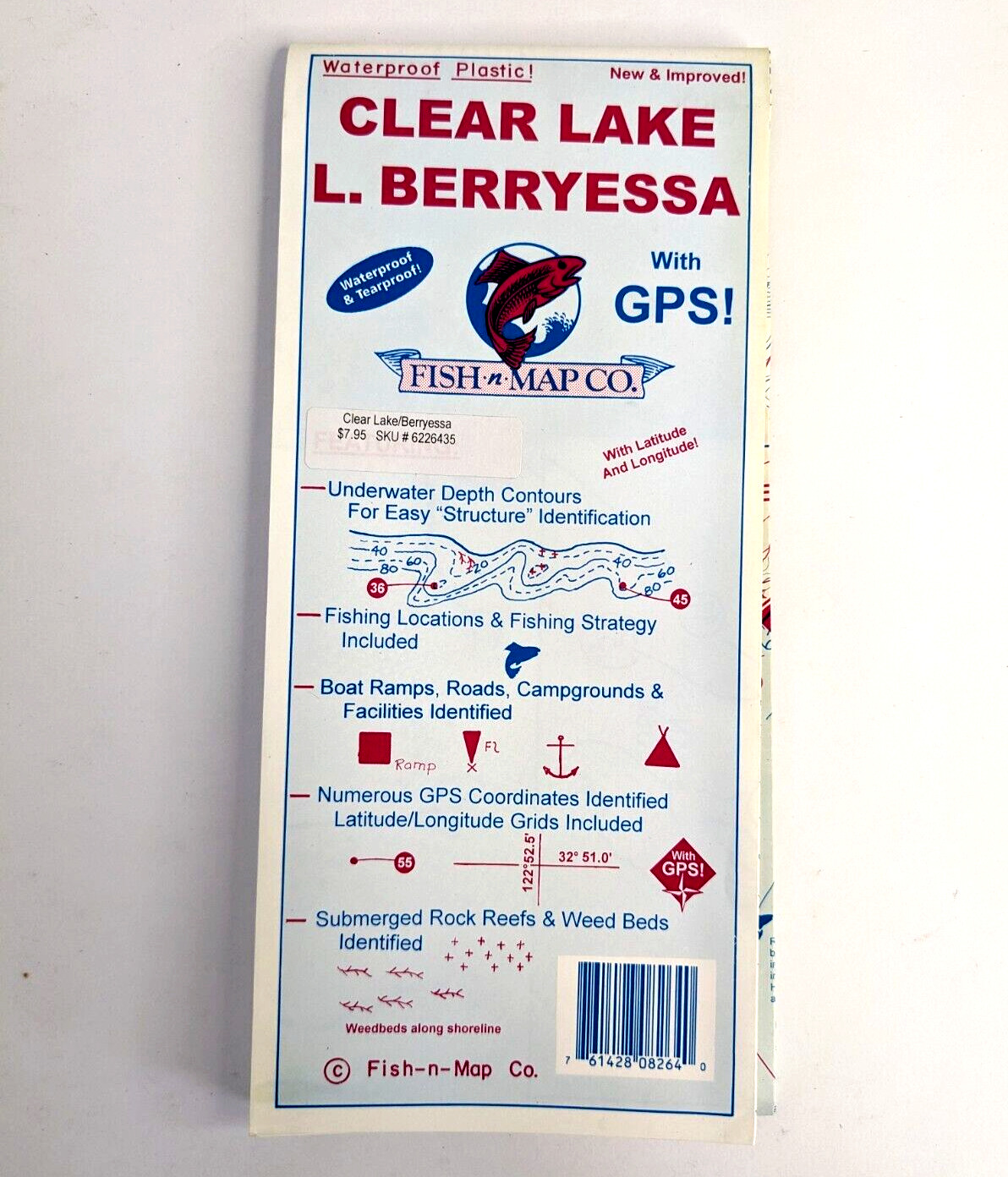 Fish-n-Map Co. Clear Lake, Lake Berryessa California Waterproof Folded Map
