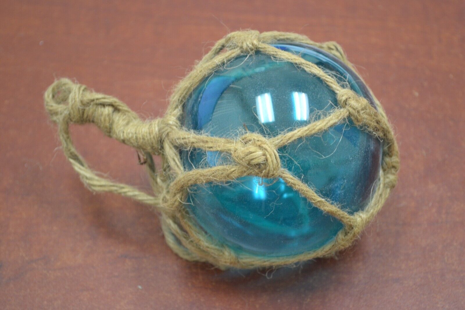 REPRODUCTION TURQUOISE GLASS FLOAT BALL BUOY WITH FISHING NET 4
