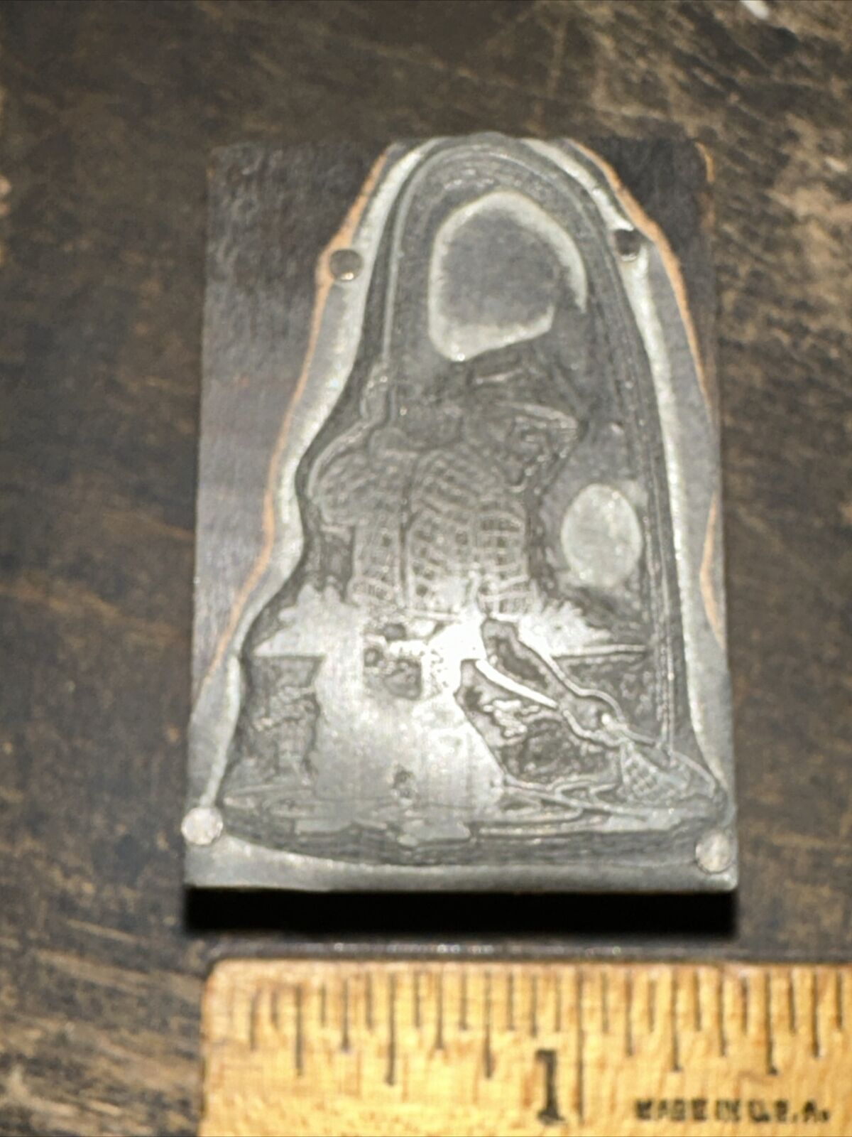 (Print Block) “ Man Fly Fishing in A Stream ” Early Printing Block Nice Details
