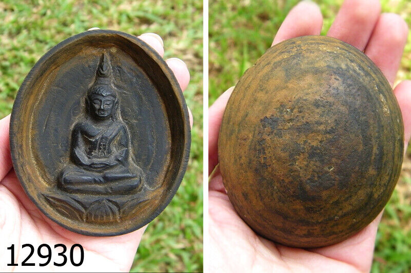 Authentic Magic Metal EGG Stream Leklai Buddha on Lotus Statue Amulet #12930a