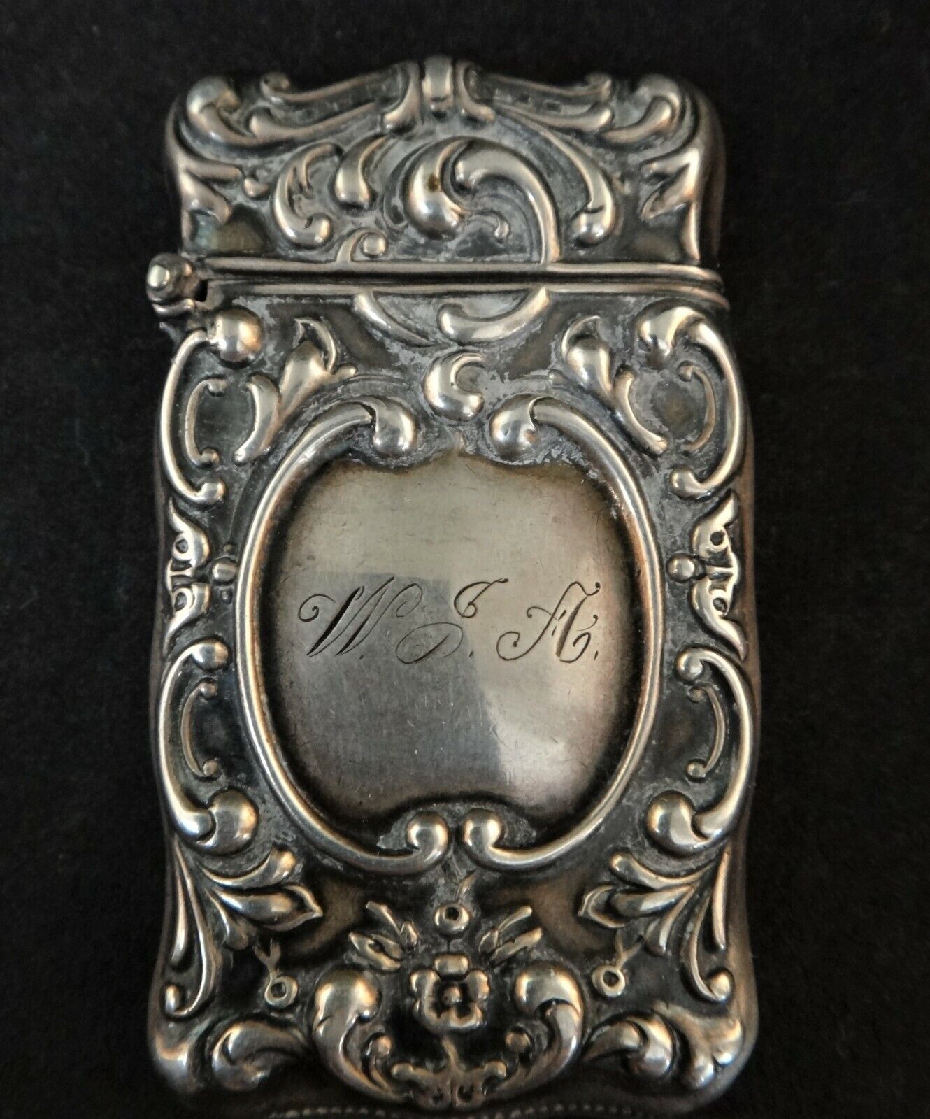 Antique E.J. Bass Sterling Silver Match Safe. Rococo Deign, 1900. 2 3/8” x 1 ½” 