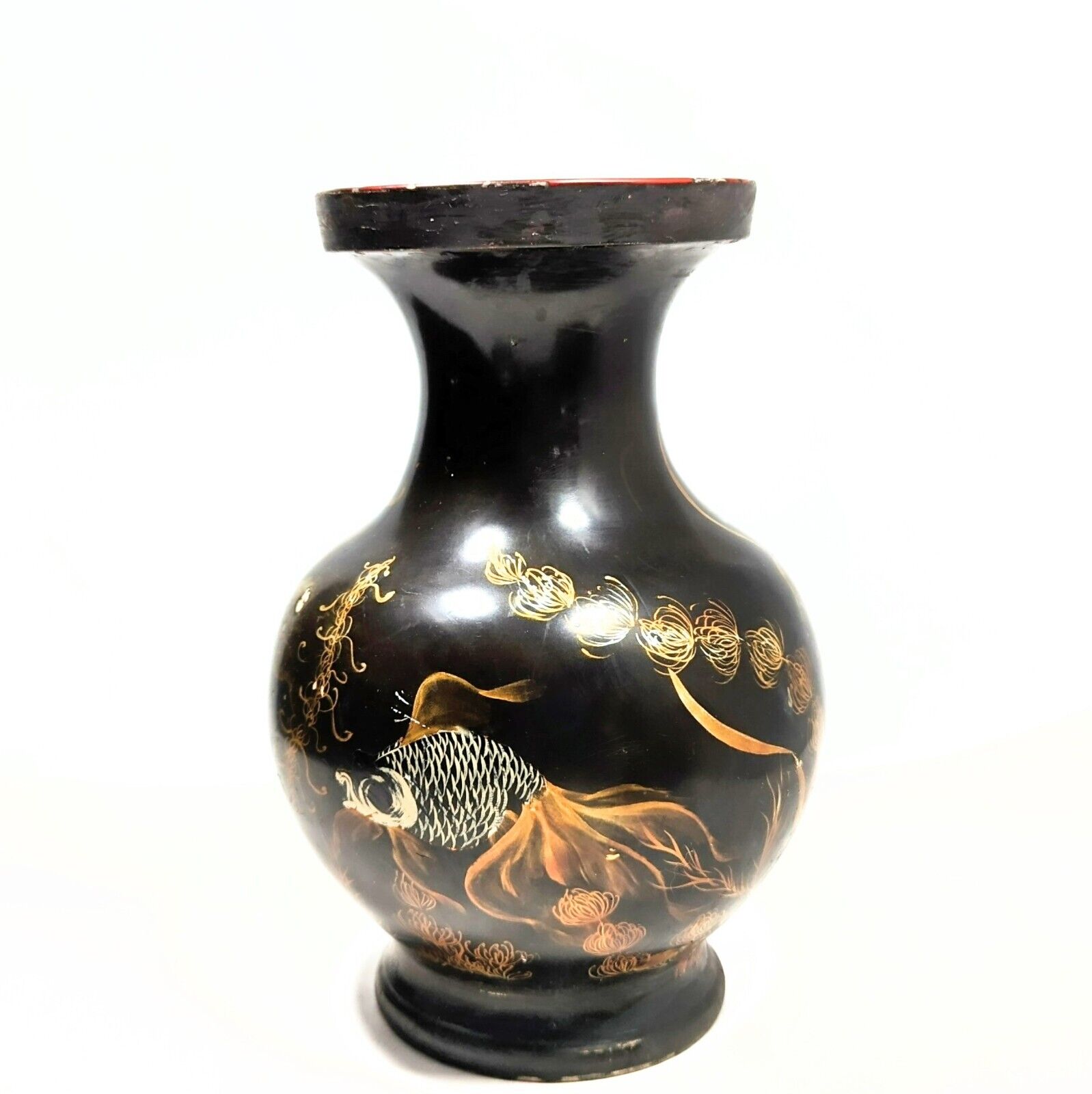Antique Japanese Clay Rustic Koi Fish Vase 10.5\