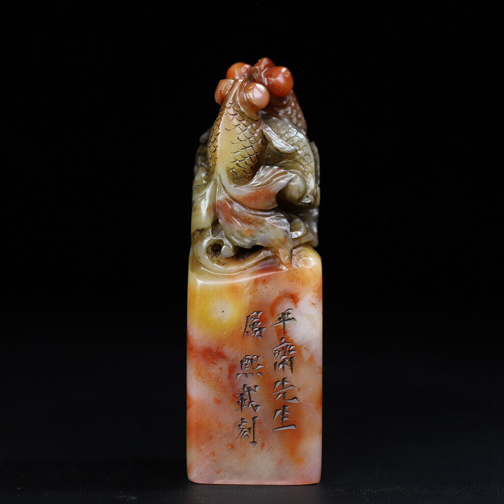 Chinese Natural Shoushan stone Handcarved Exquisite Fish Seals 金玉满堂 20979