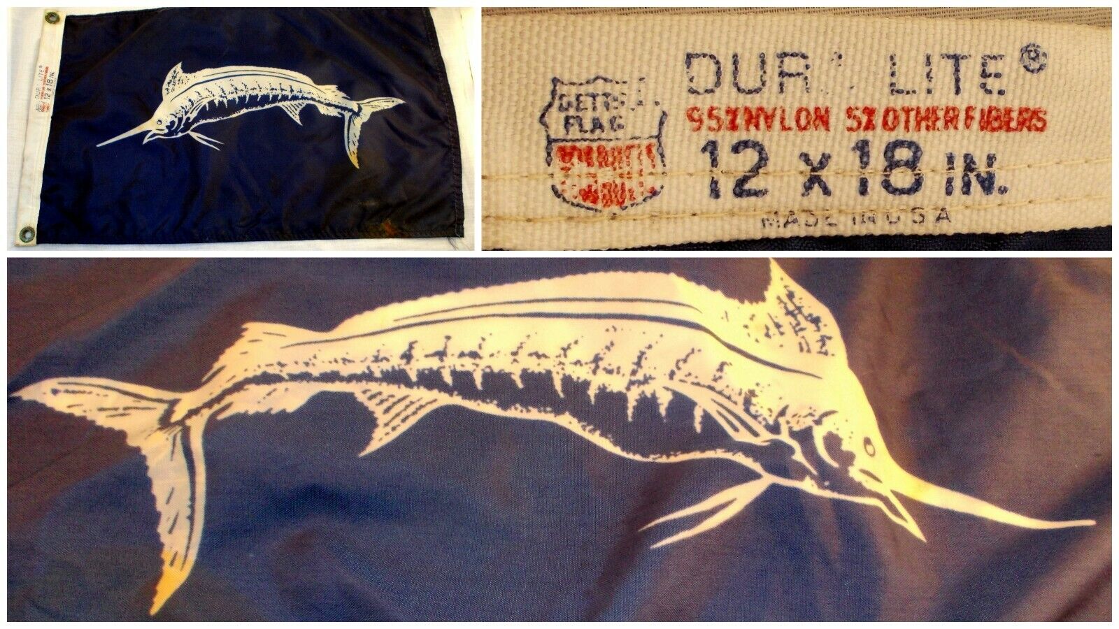 Vintage Dura Lite Blue Shark Boat Pennant Nylon Flag 12\