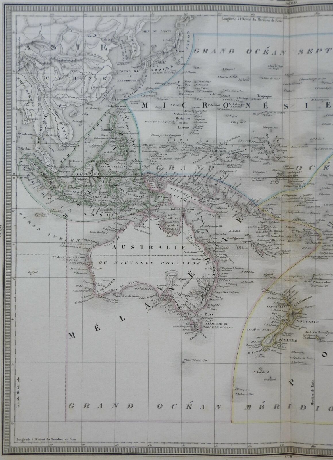 Oceania Australia Polynesia New Zealand c.1850 Tardieu fine large engraved map