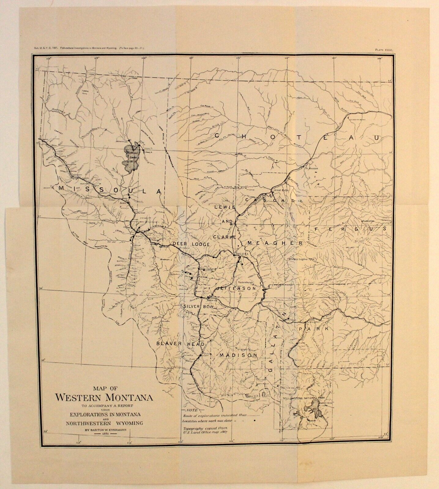 MISSOULA, DEER LODGE, WESTERN MONTANA Antique map 1891