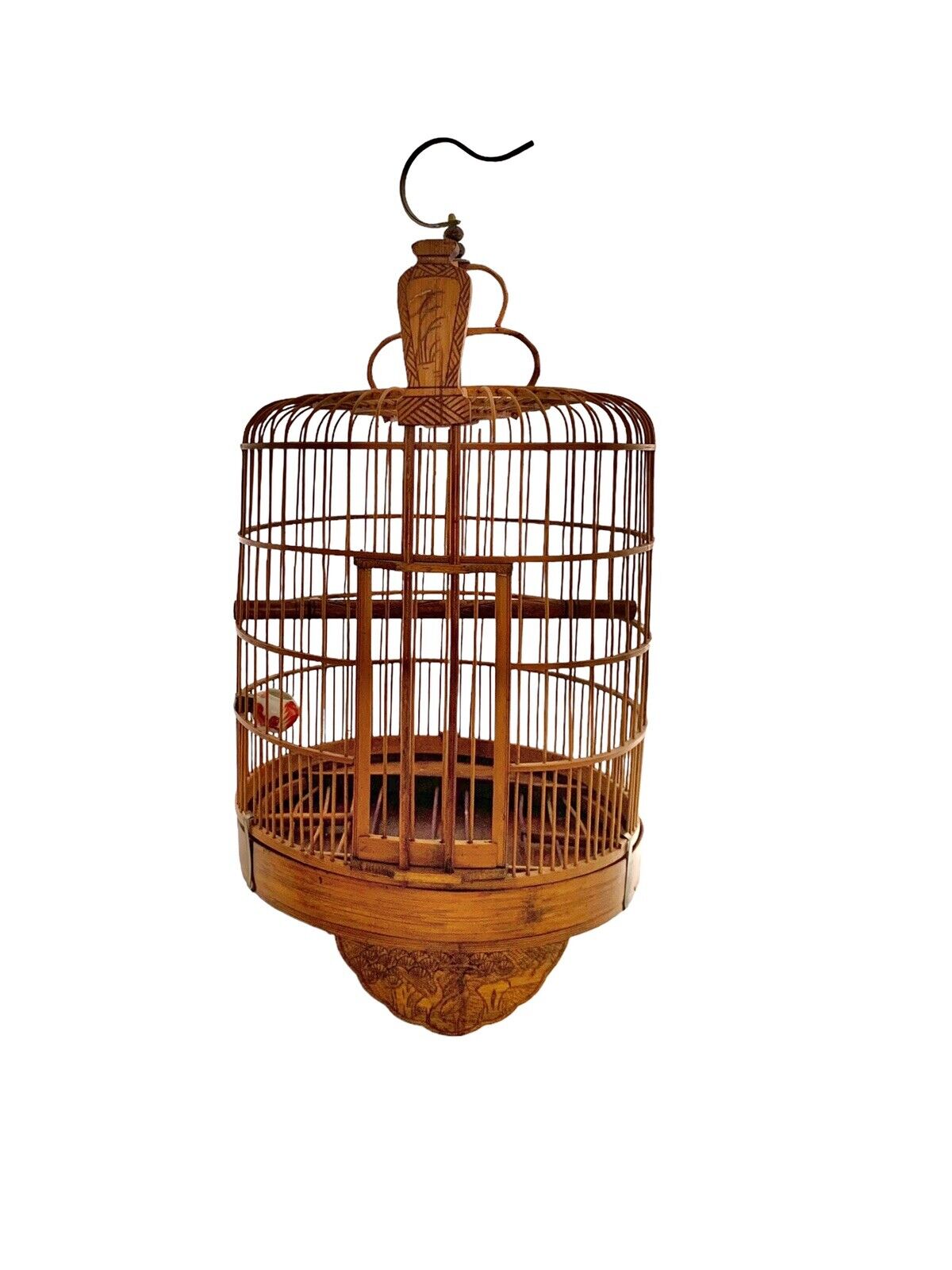 Birdcage Wood with Small Porcelain Dish and Brass Hook Vintage Oriental Decor