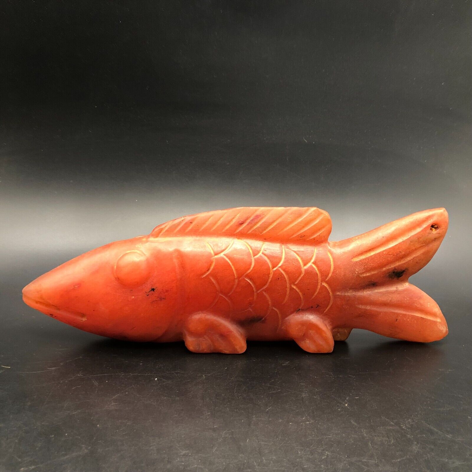Old China Hongshan Culture Red Crystal Hand-Carved Fish Statue,#604