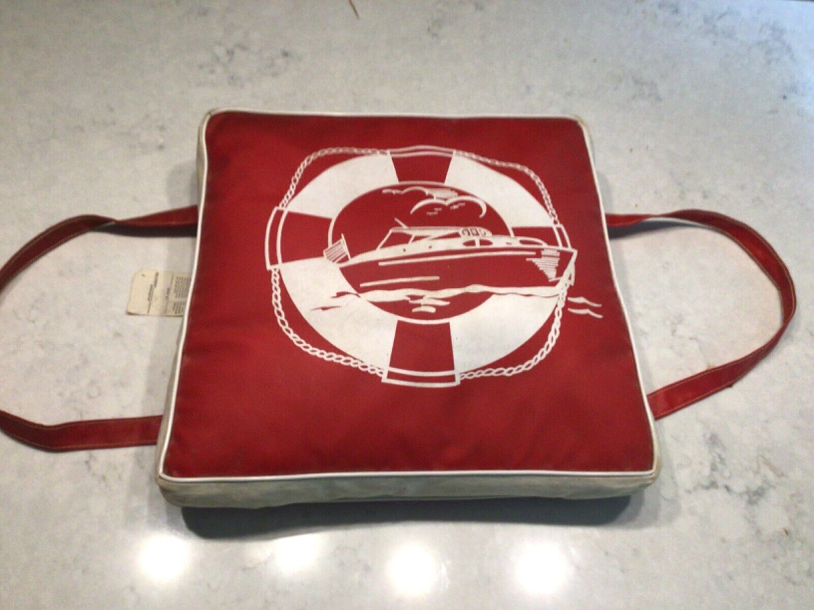 VINTAGE 50s 60s BOAT SEAT CUSHION FLOTATION DEVICE CHRIS CRAFT BOAT GRAPHIC