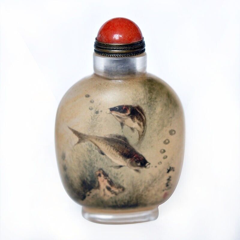 Chinese Glass Water grass fish Picture Snuff Bottle